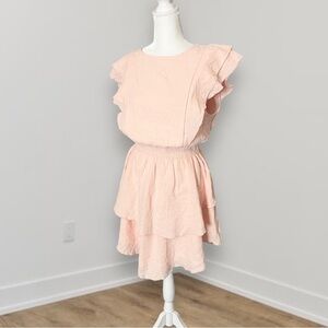 Boutique Cotton Dress Size L Pink Tiered Ruffles Sleeveless Short Gathered Waist